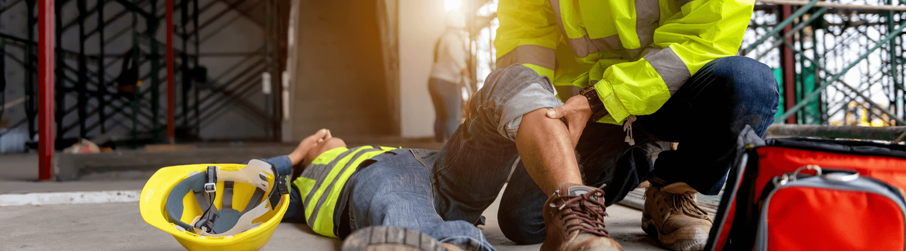 First aid support accident at work of construction worker at site