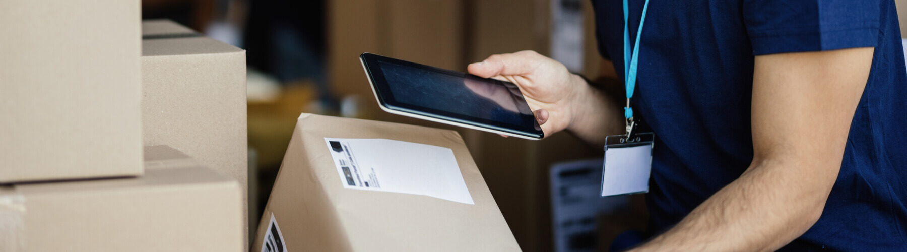 Delivery driver checking packages