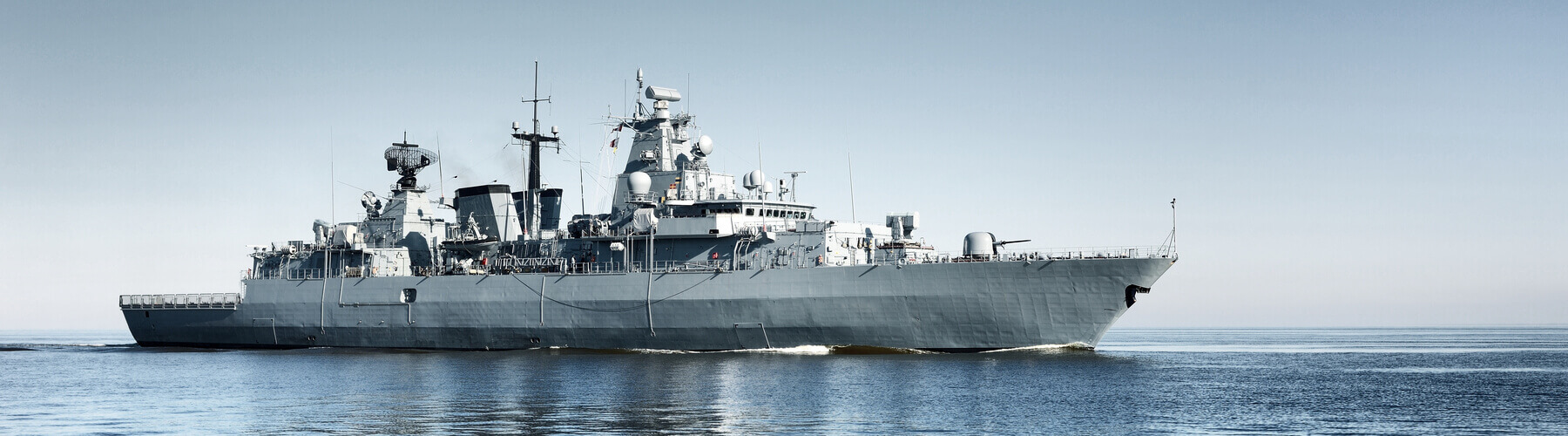 Wide angle of a Navy ship on the ocean