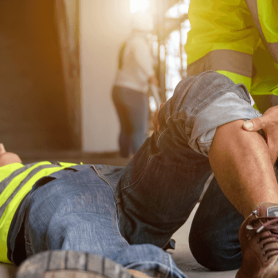 First aid support accident at work of construction worker at site