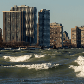 Afternoon high waves on Lake Michigan Chicago