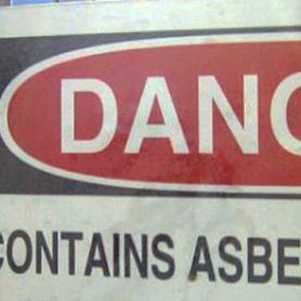 Danger sign, contains asbestos fibers