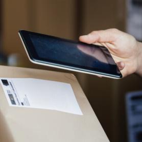 Delivery driver checking packages