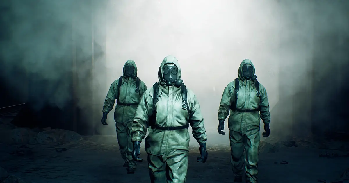 Military men in gas masks